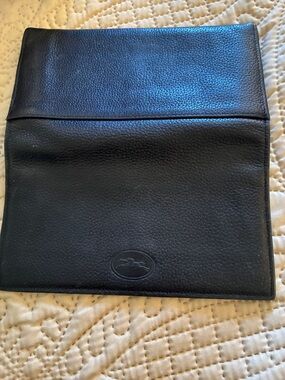 Longchamp Black Pebbled Leather Foldover Wallet
